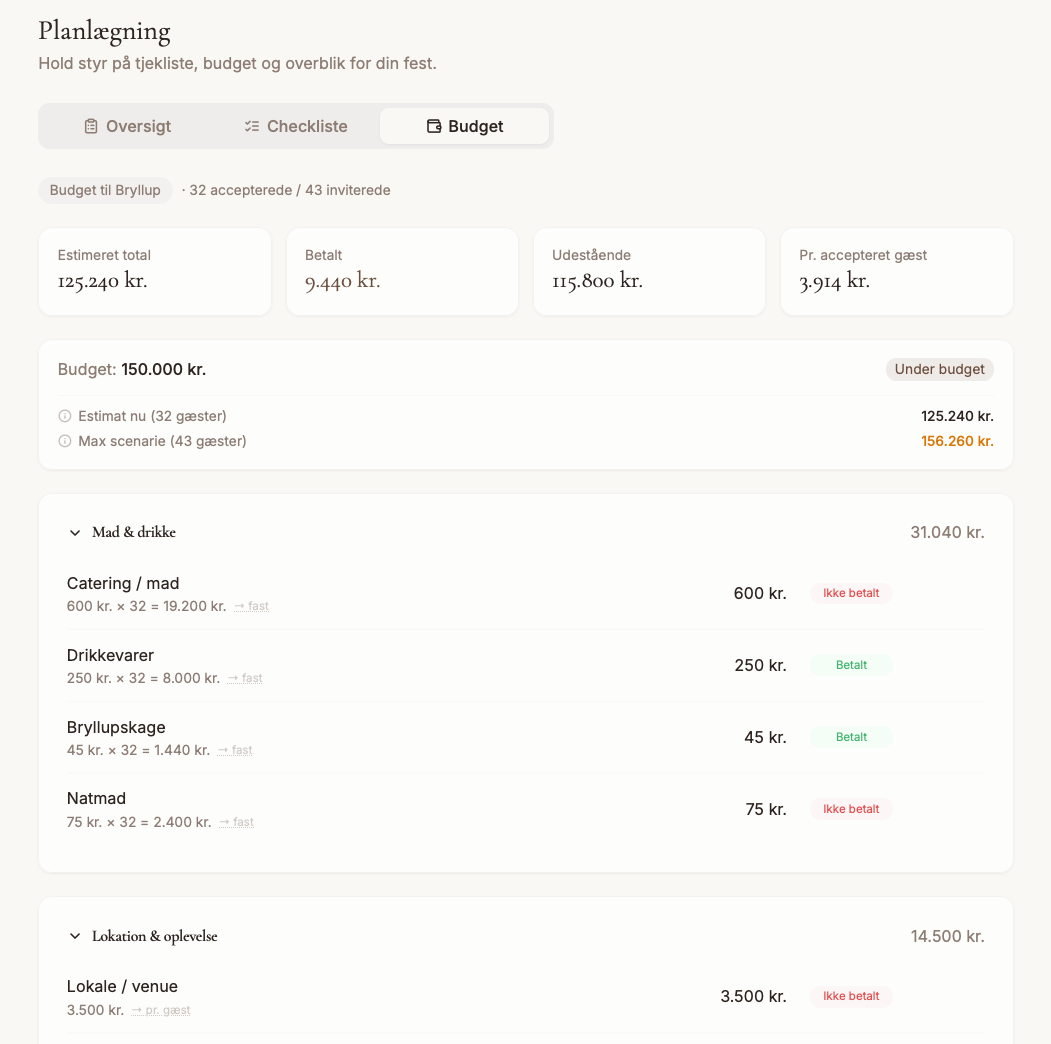Invys budgetværktøj på web