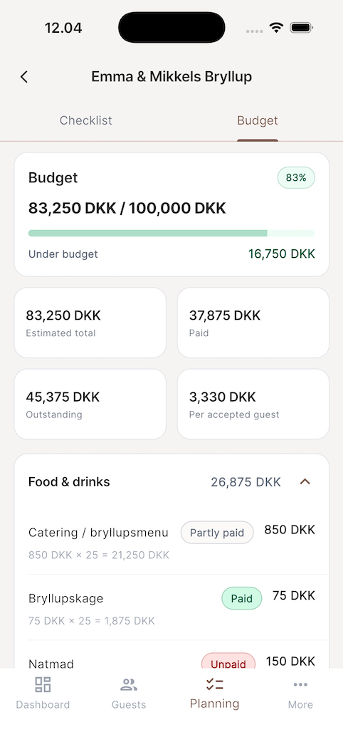 Invys budgetværktøj i appen