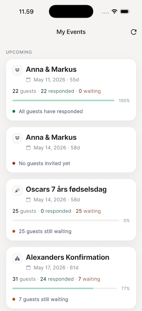 Overblik over alle dine events